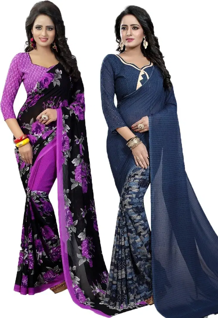     			Yashika Georgette Printed Regular Saree With Unstitched Blouse Piece ( Navy Blue )