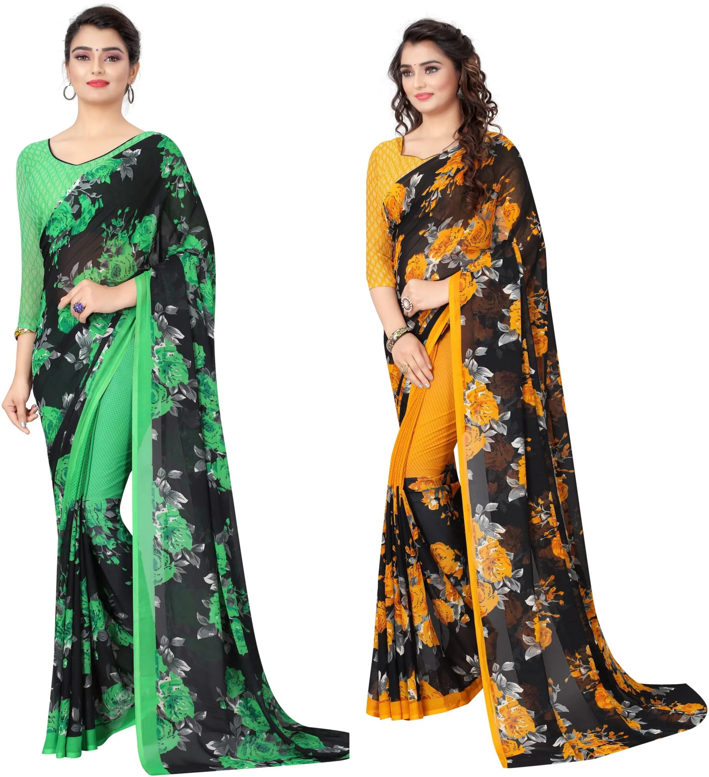     			Yashika Georgette Printed Regular Saree With Unstitched Blouse Piece ( Orange )