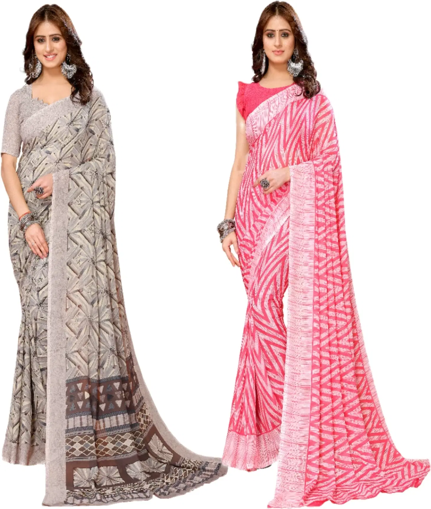     			Yashika Georgette Printed Regular Saree With Unstitched Blouse Piece ( Brown )