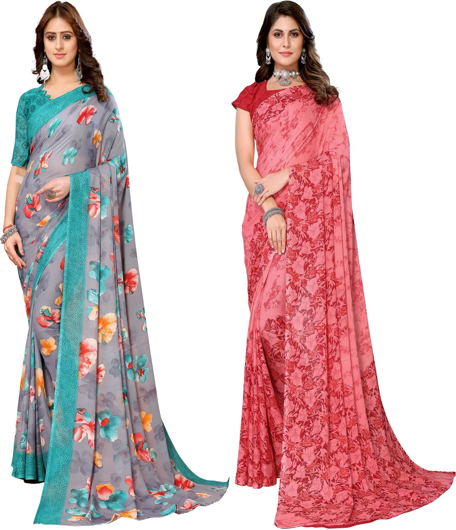 Yashika Georgette Printed Regular Saree With Unstitched Blouse Piece ( Blue )     			Yashika Georgette Printed Regular Saree With Unstitched Blouse Piece ( Blue )