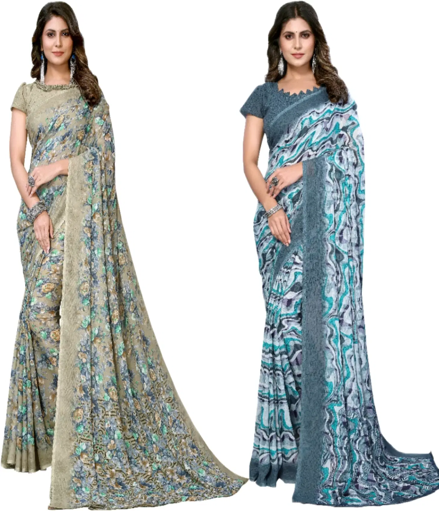 Yashika Georgette Printed Regular Saree With Unstitched Blouse Piece ( Green ) Yashika Georgette Printed Regular Saree With Unstitched Blouse Piece ( Green )