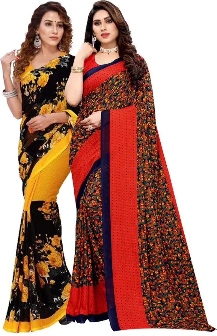 Yashika Georgette Printed Regular Saree With Unstitched Blouse Piece ( Red ) Yashika Georgette Printed Regular Saree With Unstitched Blouse Piece ( Red )