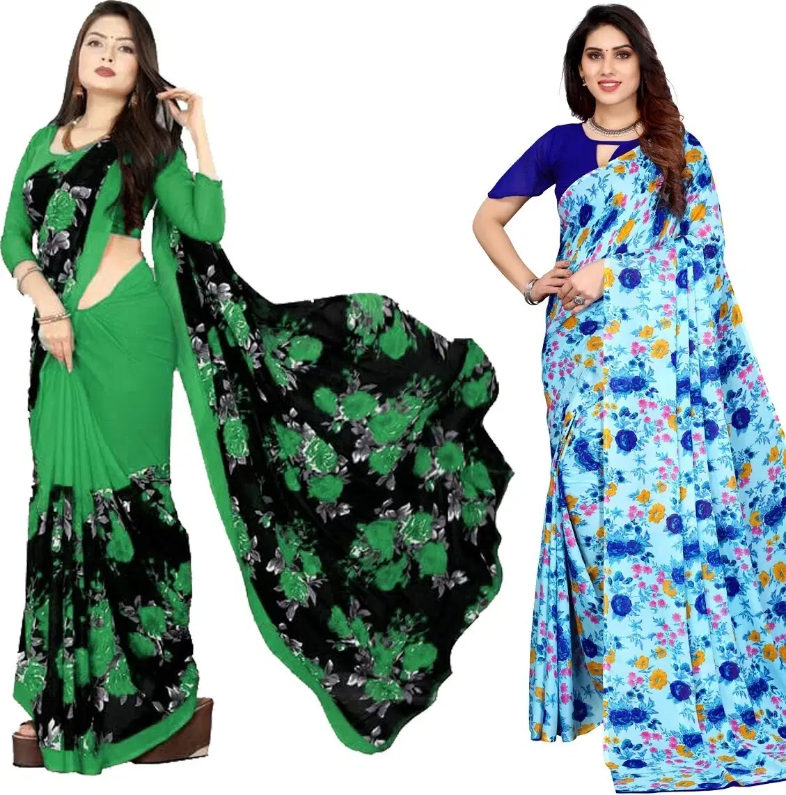 Yashika Georgette Printed Regular Saree With Unstitched Blouse Piece ( Blue ) Yashika Georgette Printed Regular Saree With Unstitched Blouse Piece ( Blue )