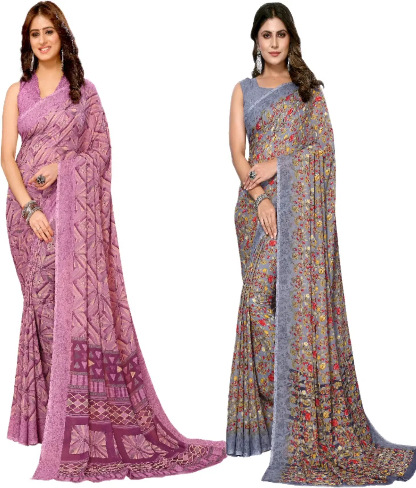 Yashika Georgette Printed Regular Saree With Unstitched Blouse Piece ( Purple ) Yashika Georgette Printed Regular Saree With Unstitched Blouse Piece ( Purple )