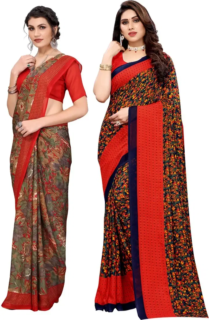     			Yashika Georgette Printed Regular Saree With Unstitched Blouse Piece ( Multicolor )