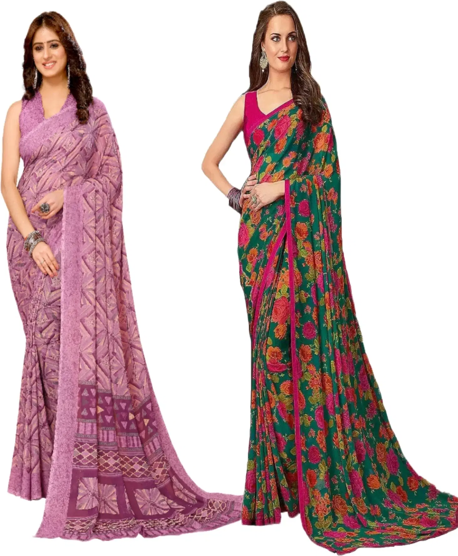 Yashika Georgette Printed Regular Saree With Unstitched Blouse Piece ( Purple ) Yashika Georgette Printed Regular Saree With Unstitched Blouse Piece ( Purple )