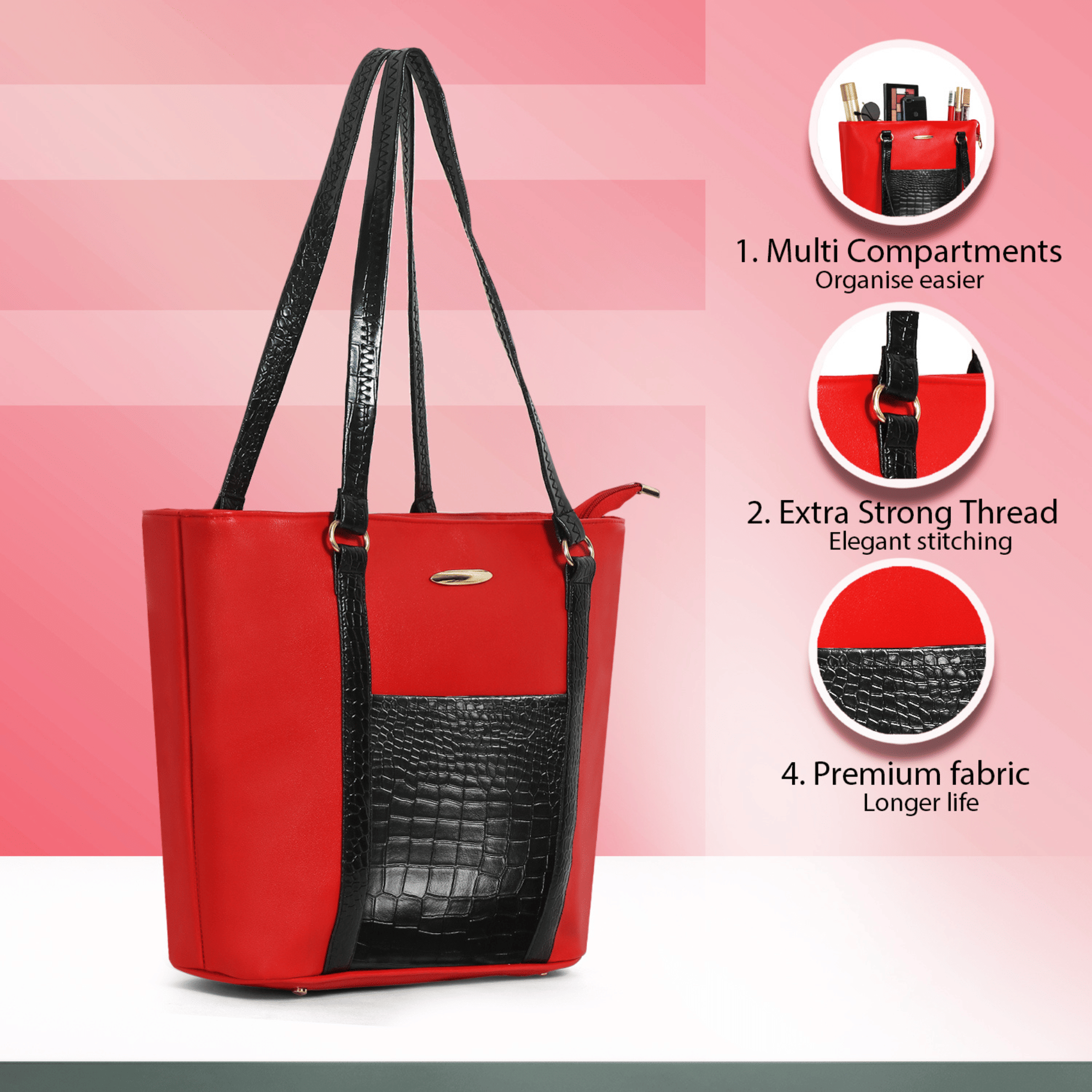     			classicove Tote Bag PU Set of 1 ( Red,Black )