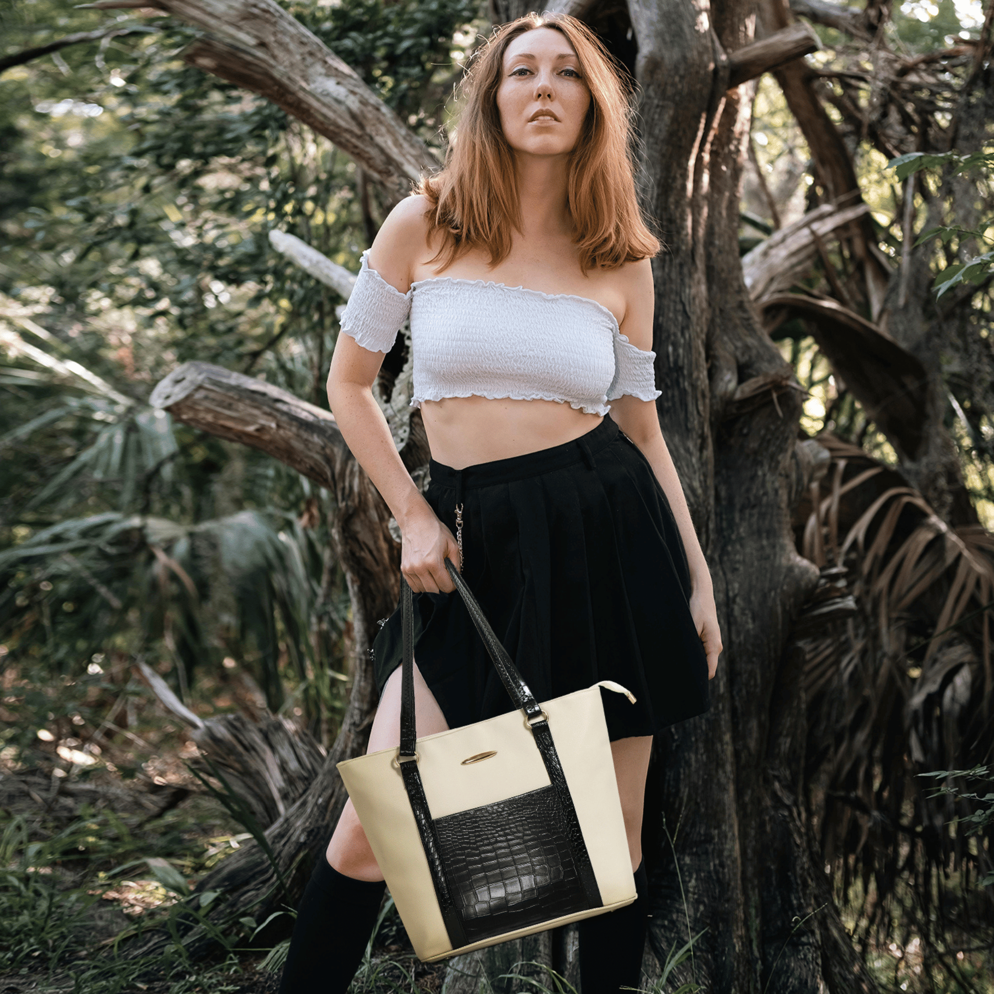     			classicove Tote Bag PU Set of 1 ( Cream,Black )