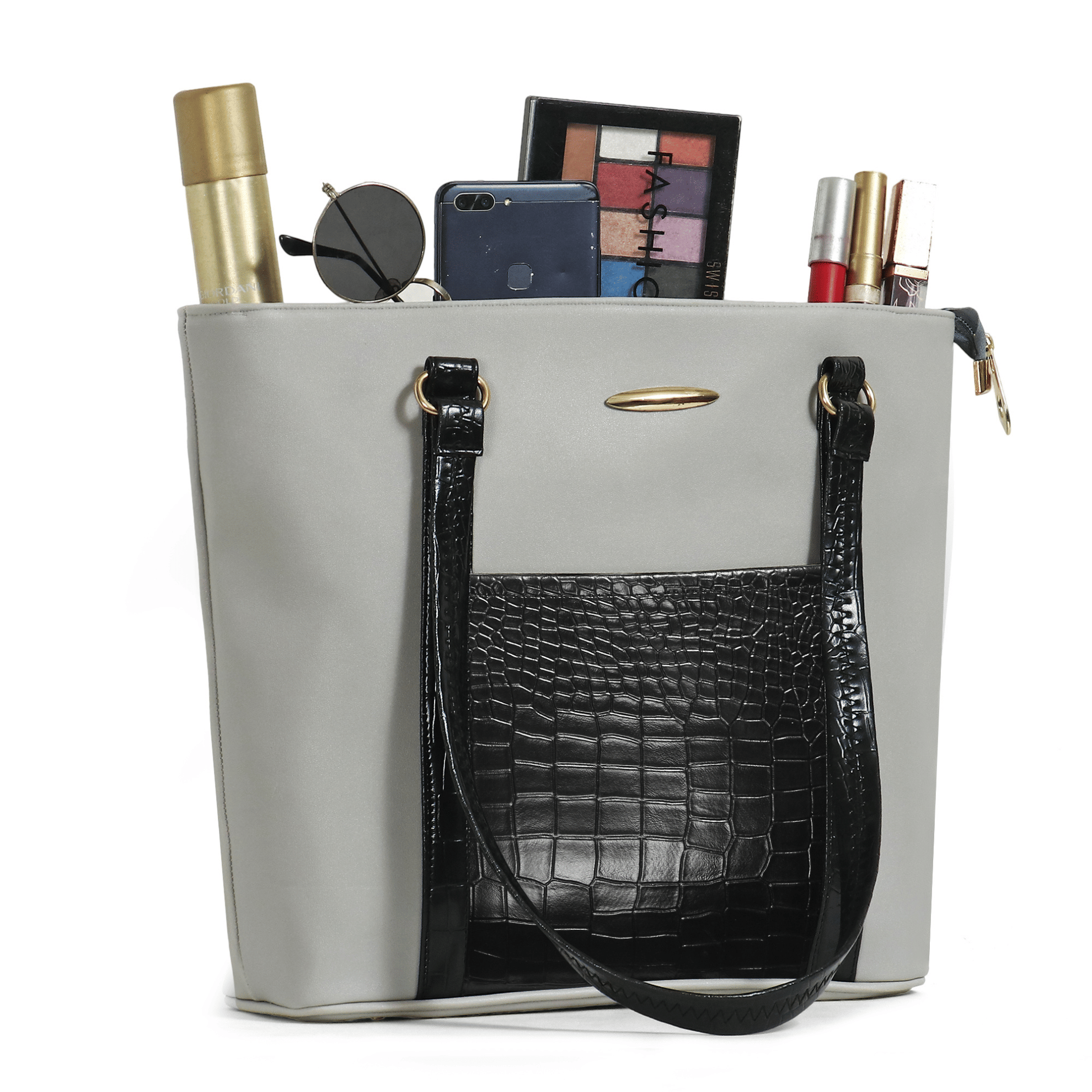     			classicove Tote Bag PU Set of 1 ( Light Grey,Black )