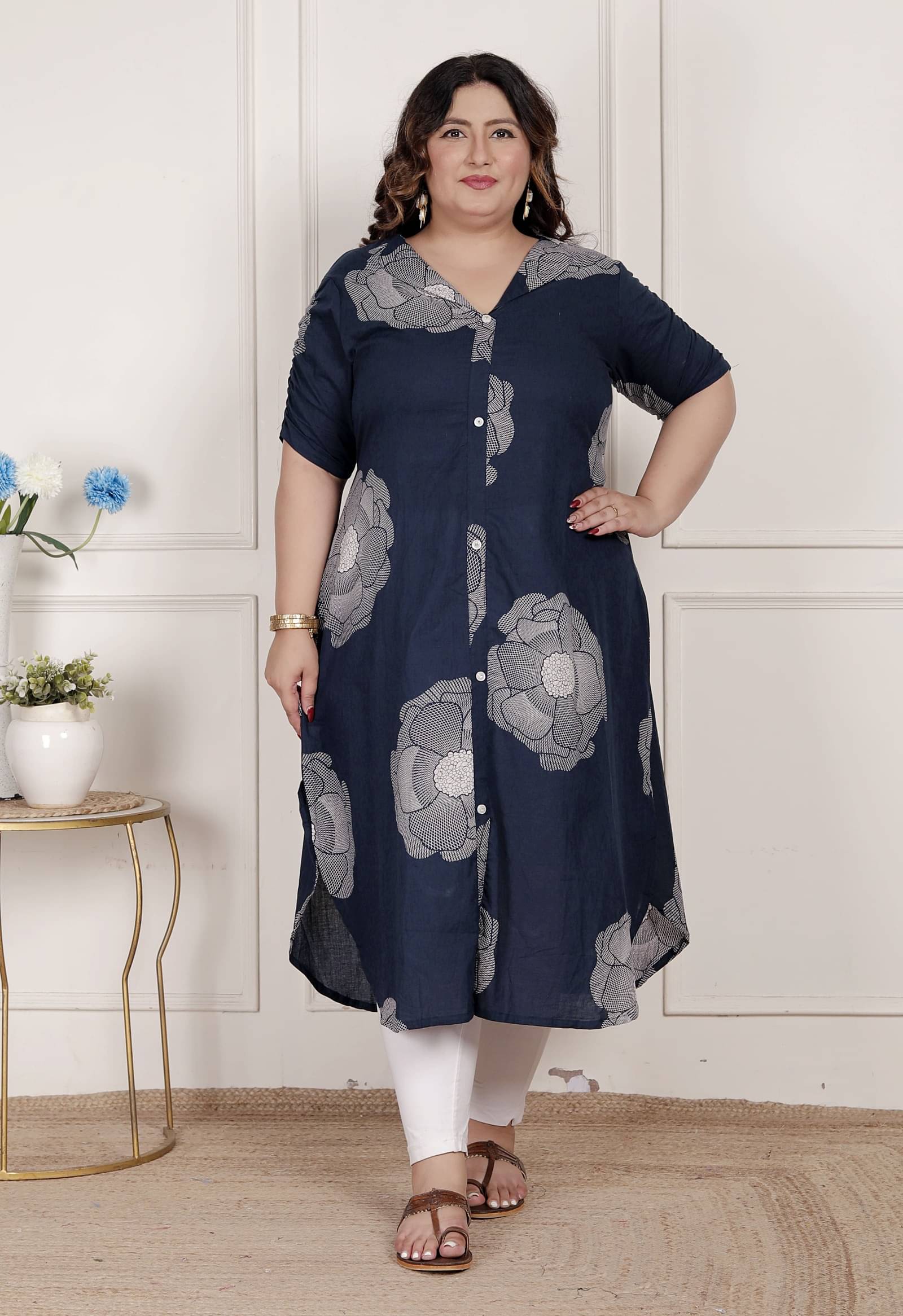     			miravan Women Cotton Printed A-line Kurti ( Blue )