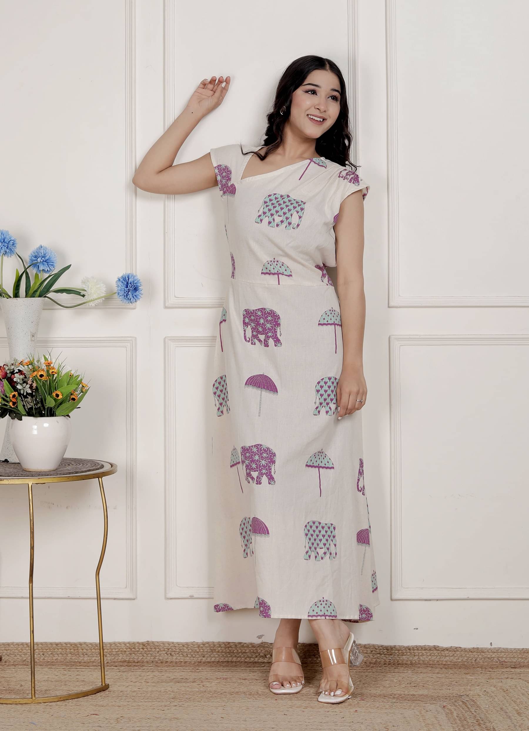 miravan Women Cotton Printed Maxi ( Off White )     			miravan Women Cotton Printed Maxi ( Off White )