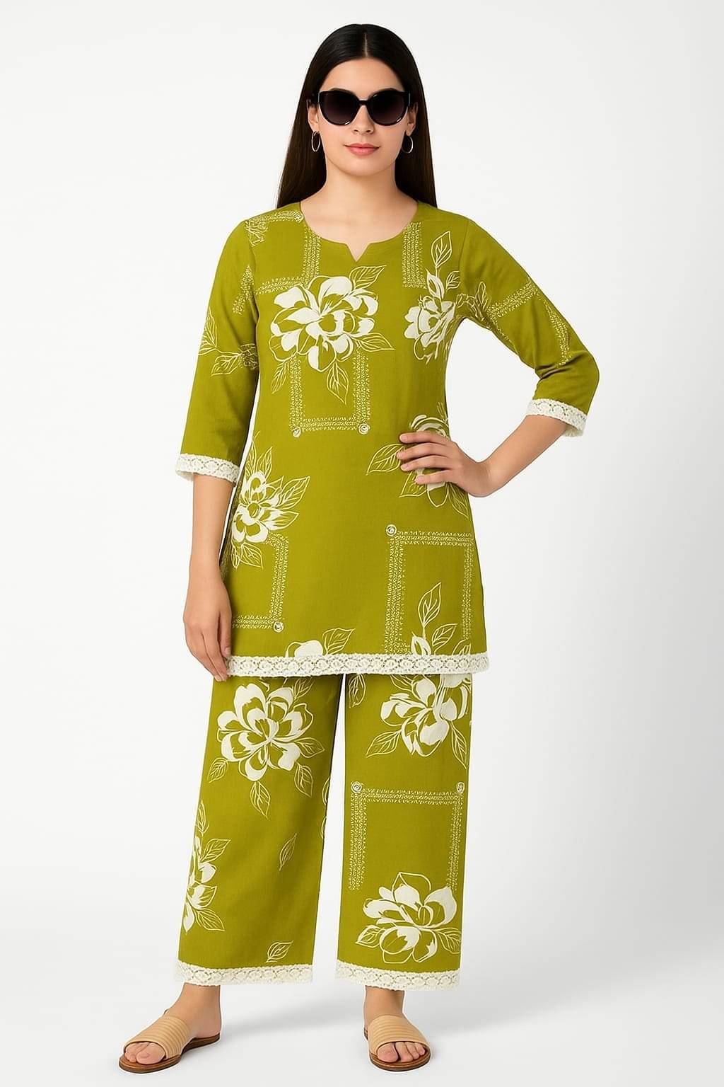 riya fashionwear Women Top With Palazzos Co-Ord Set ( Olive ) riya fashionwear Women Top With Palazzos Co-Ord Set ( Olive )