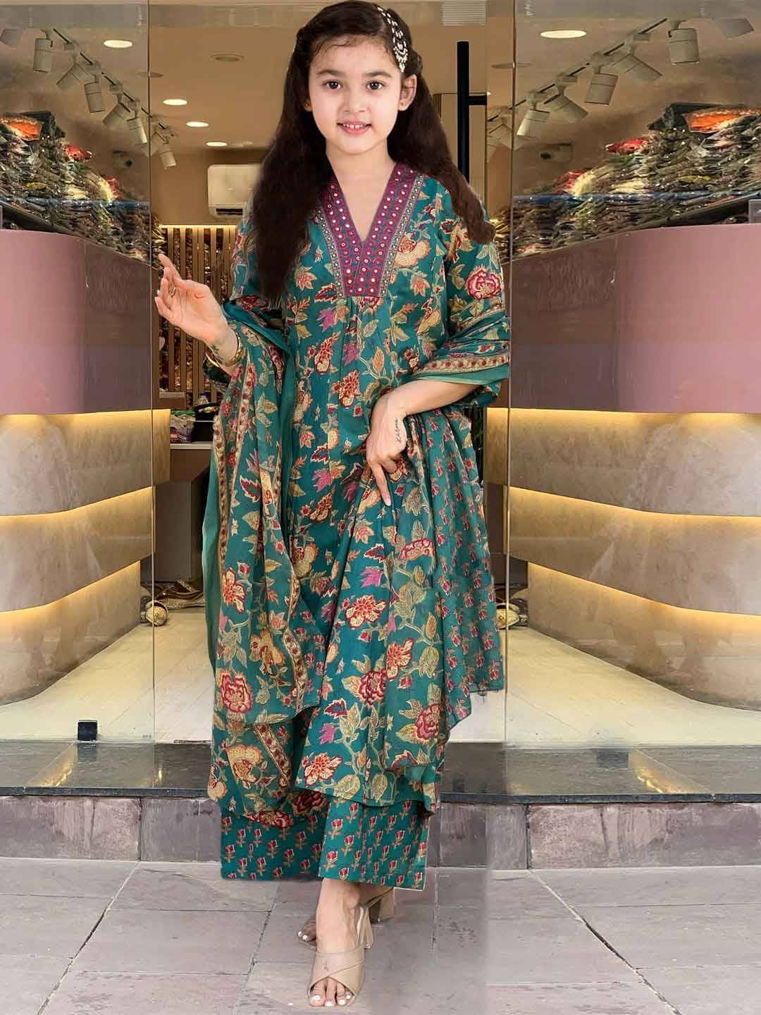     			A TO Z CART Girls Cotton Kurti with Pants ( Pack of 1 , Blue )