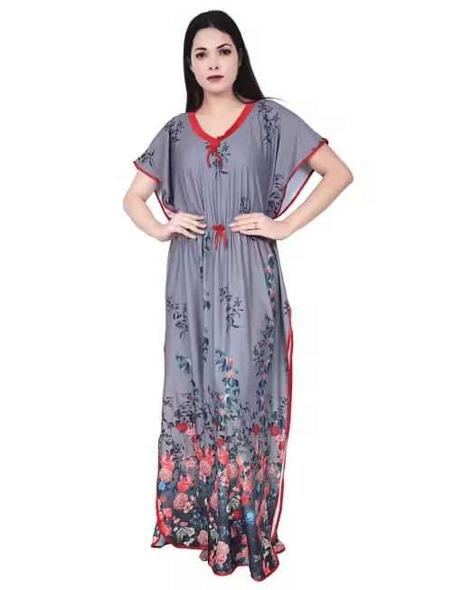     			ANSH Collections Cotton Blend Printed Women Regular Nighty ( Grey )