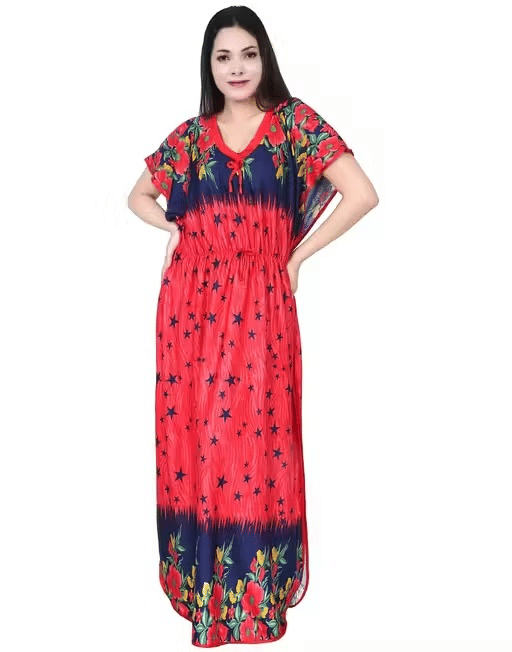 ANSH Collections Cotton Blend Printed Women Regular Nighty ( Red )     			ANSH Collections Cotton Blend Printed Women Regular Nighty ( Red )