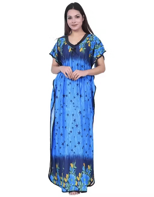     			ANSH Collections Cotton Blend Printed Women Regular Nighty ( Blue )