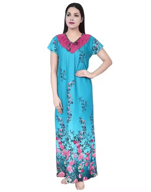     			ANSH Collections Cotton Printed Women Regular Nighty ( Green )