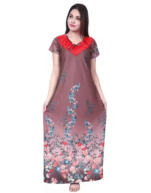     			ANSH Collections Cotton Printed Women Regular Nighty ( Brown )