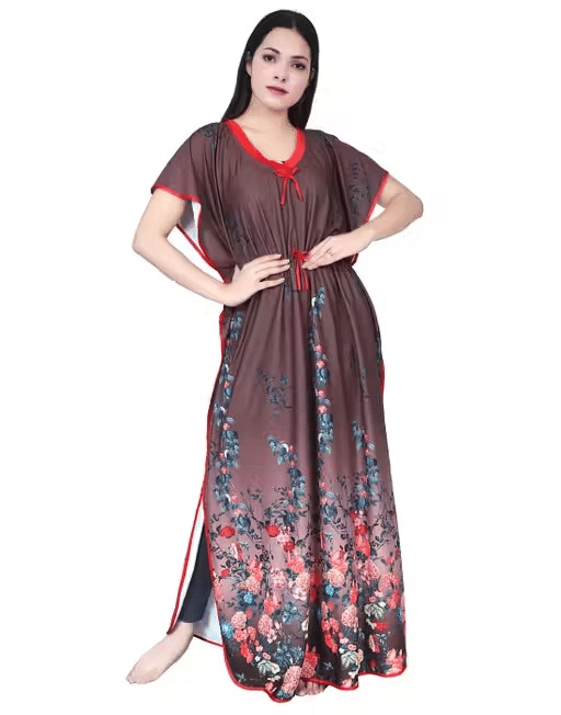     			ANSH Collections Cotton Printed Women Regular Nighty ( Brown )