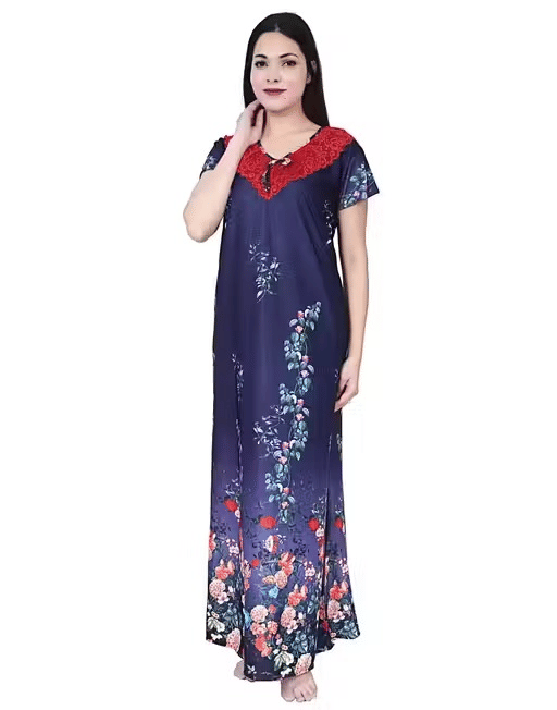     			ANSH Collections Cotton Printed Women Regular Nighty ( Blue )