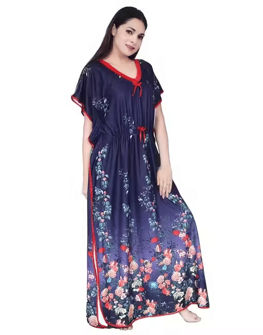     			ANSH Collections Cotton Printed Women Regular Nighty ( Blue )