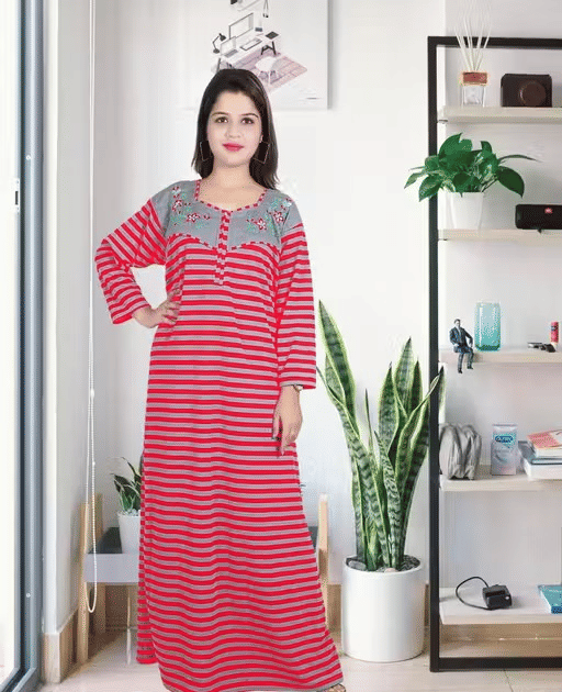     			ANSH Collections Woollen Printed Women Regular Nighty ( Red )