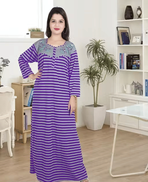     			ANSH Collections Woollen Striped Women Regular Nighty ( Purple )