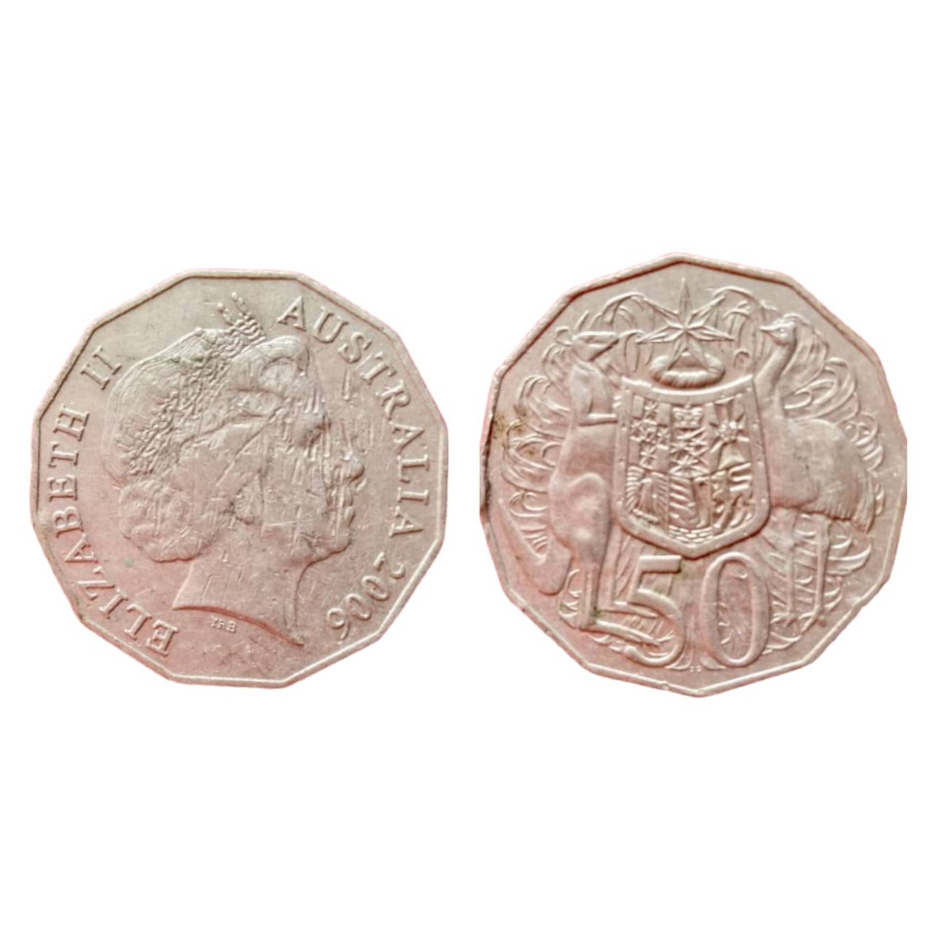     			Australia 50 cents Queen Elizabeth First Head RARE COIN
