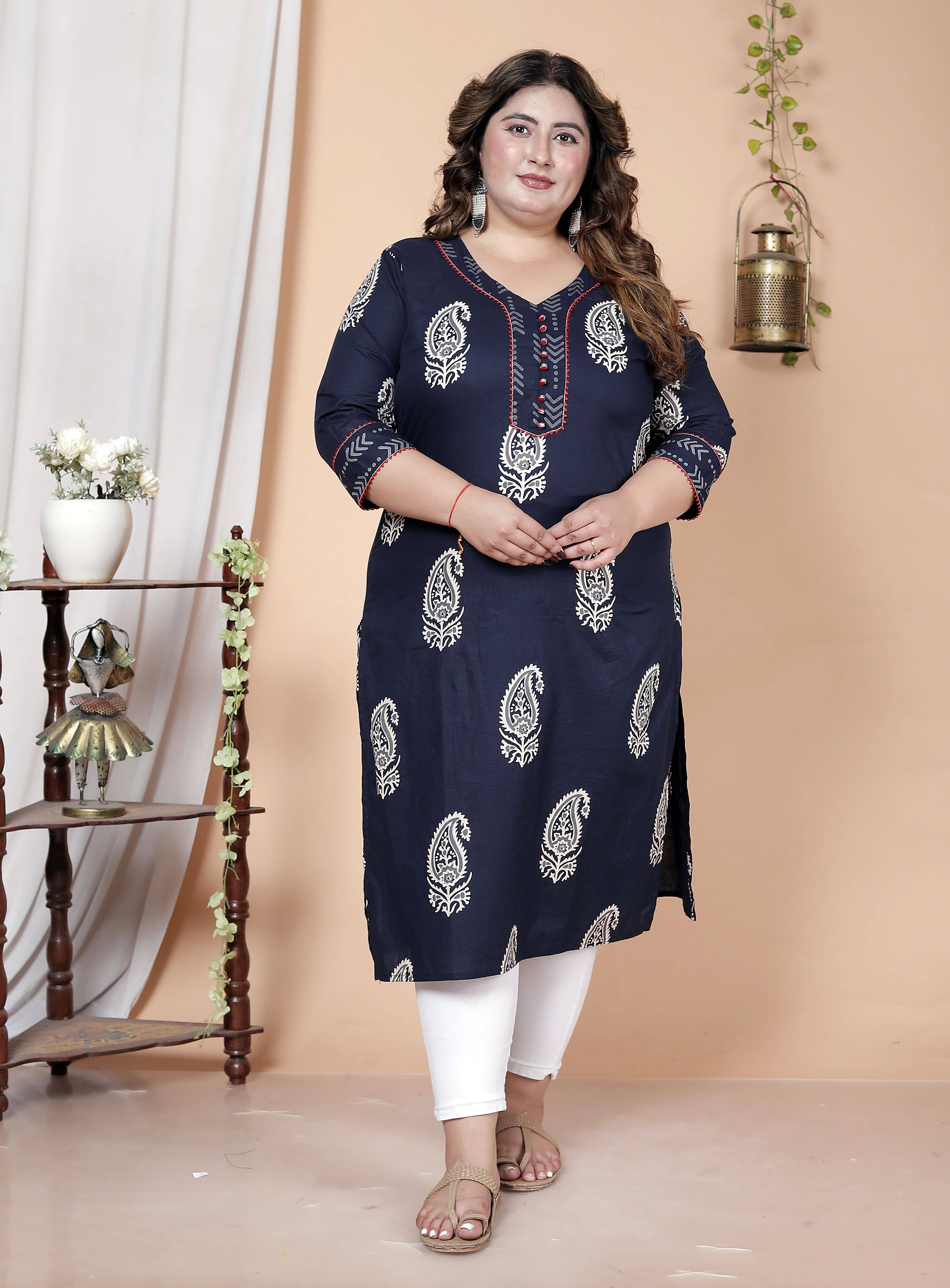 Avnii Women Cotton Printed Straight Kurti ( Blue ) - Kurtis, Tunics | Buy online on ZillyBuy