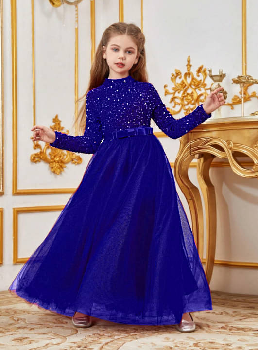     			BAHUCHARAJI ENTERPRISE Velvet Dress For Girls ( Pack of 1 , Blue )