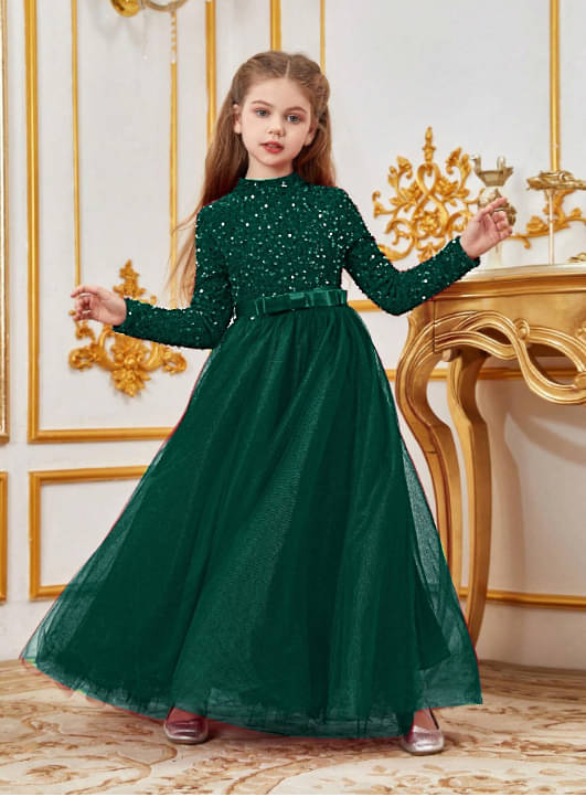     			BAHUCHARAJI ENTERPRISE Velvet Dress For Girls ( Pack of 1 , Green )