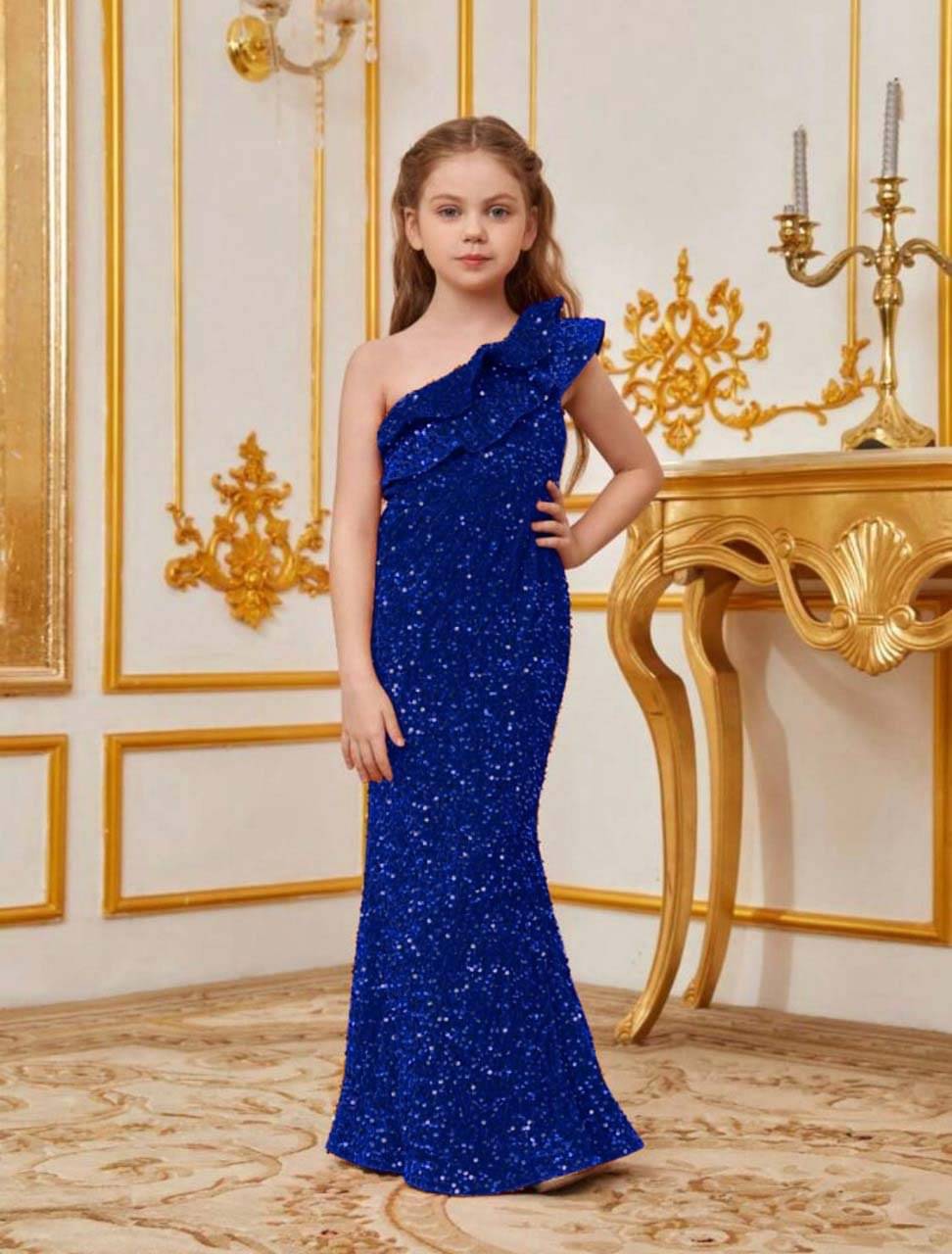     			BAHUCHARAJI ENTERPRISE Velvet Dress For Girls ( Pack of 1 , Blue )