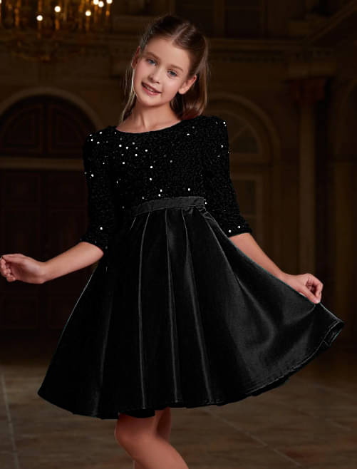     			BAHUCHARAJI ENTERPRISE Velvet Dress For Girls ( Pack of 1 , Black )