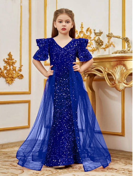     			BAHUCHARAJI ENTERPRISE Velvet Dress For Girls ( Pack of 1 , Blue )