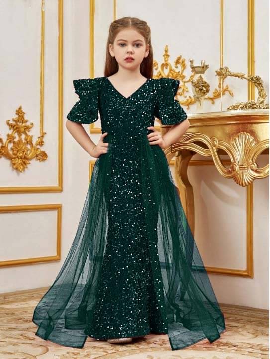     			BAHUCHARAJI ENTERPRISE Velvet Dress For Girls ( Pack of 1 , Green )