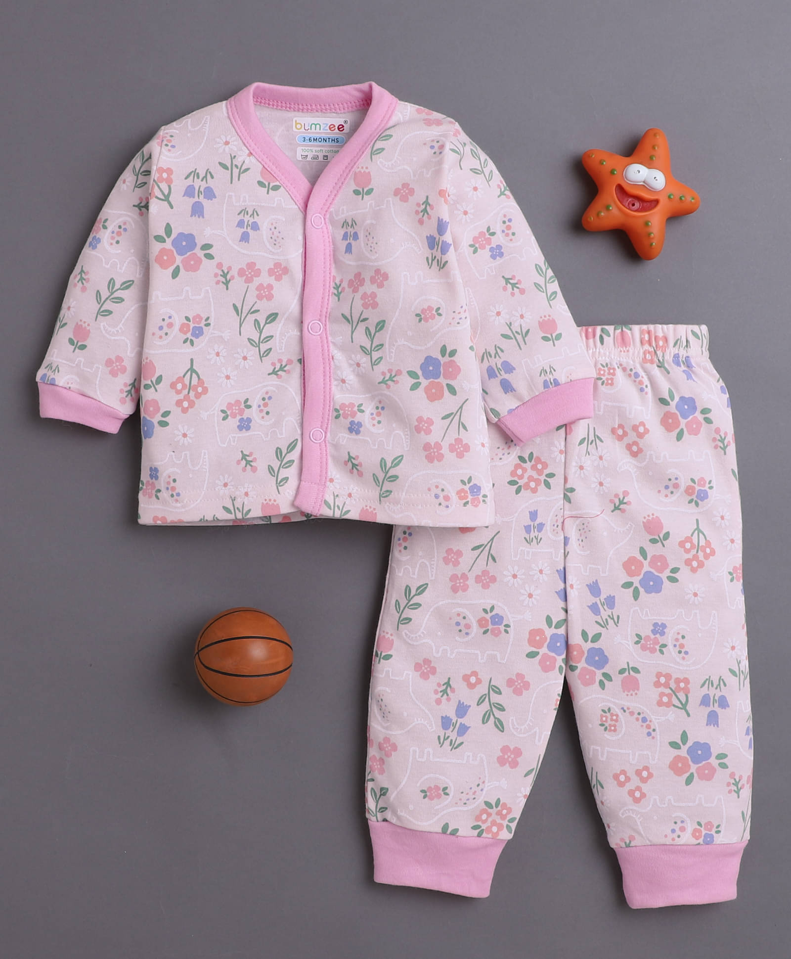     			BUMZEE Pack of 1 Baby Girls 100% Cotton Nightsuit ( Pink )