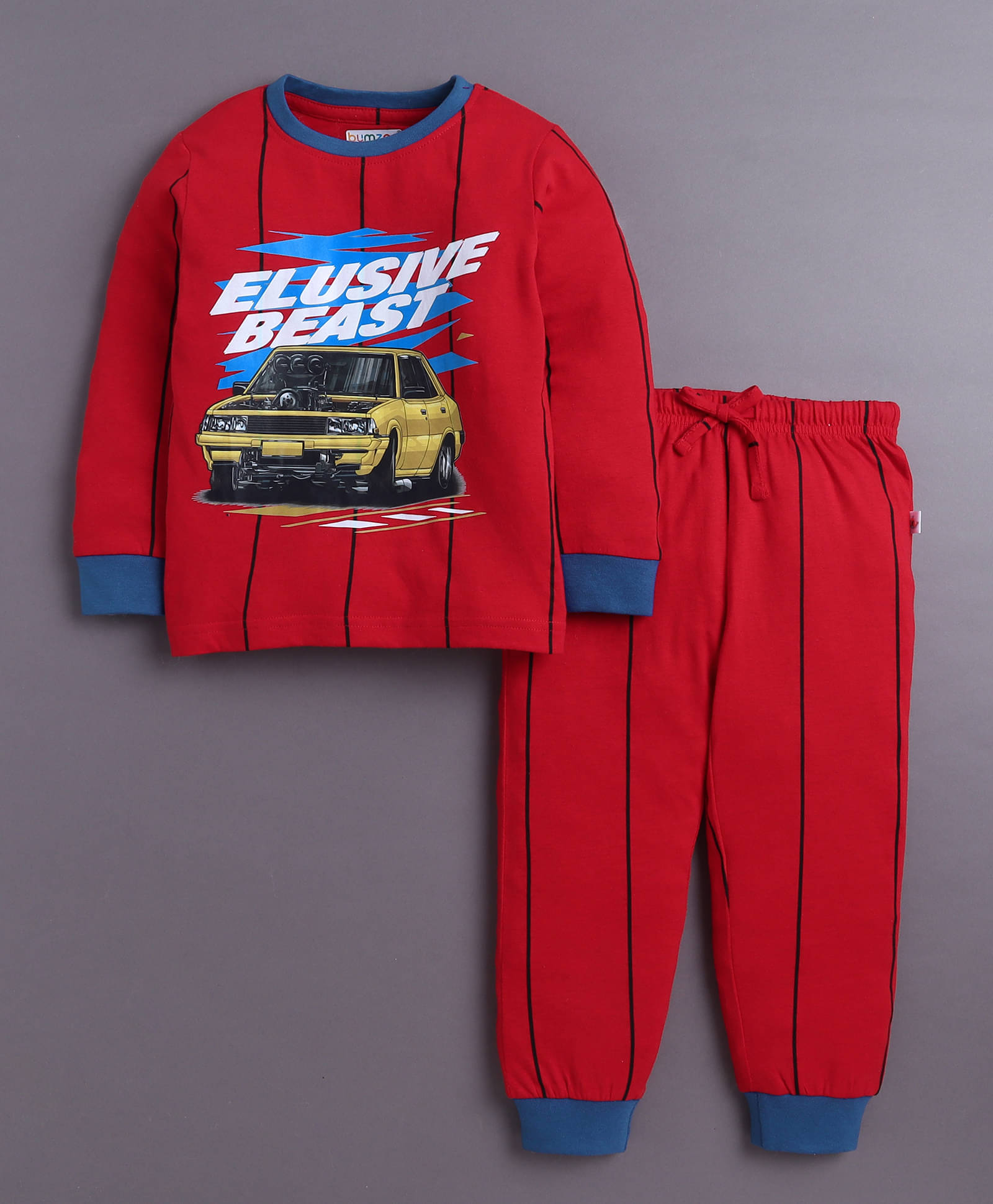     			BUMZEE Pack of 1 Boys 100% Cotton Tshirt & Pajama Set ( Red )