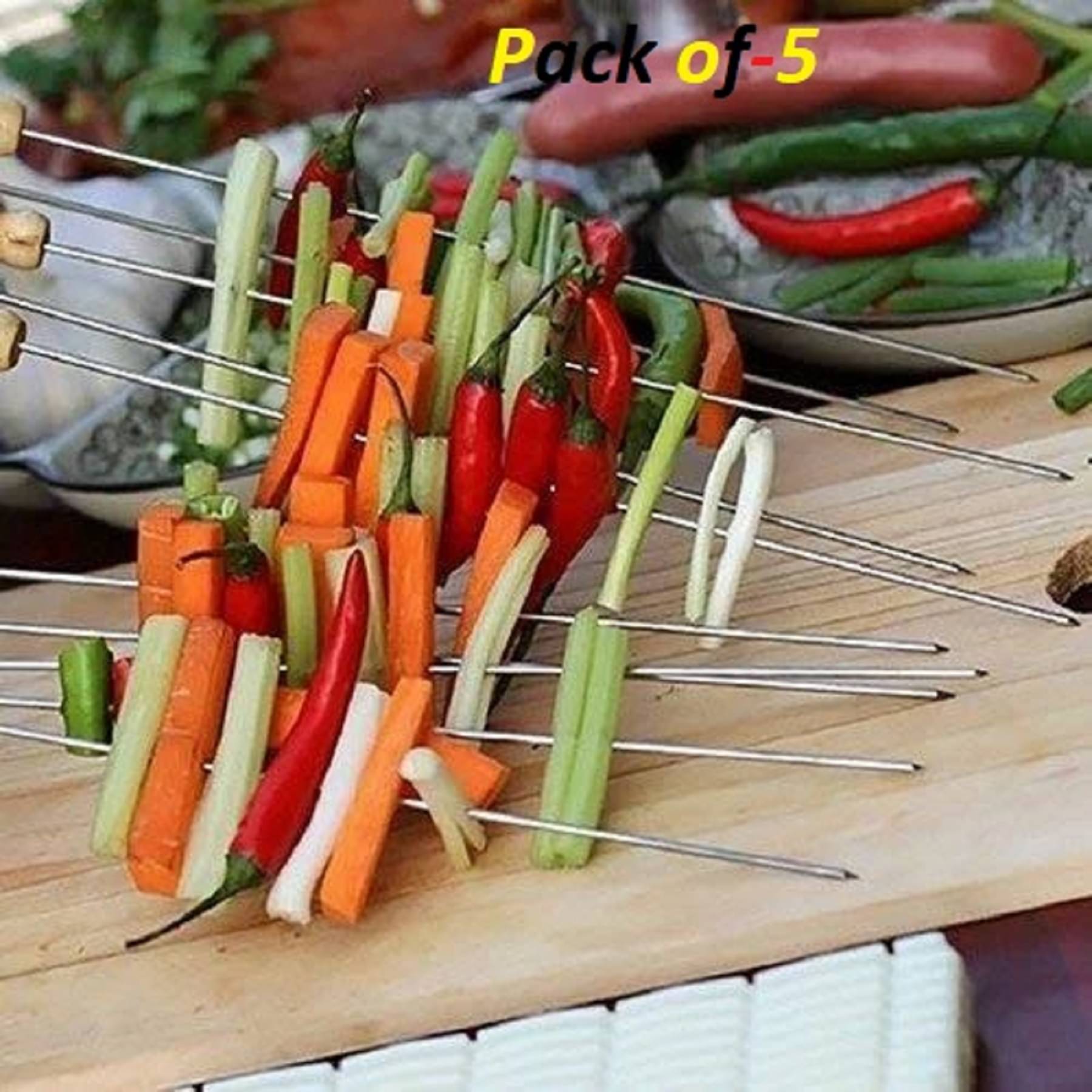 Barbecue Sticks Skewers with Wooden Handle Very Thick and Strong Rods Stainless Steelfor BBQ Tandoor/Tikka/Kabab, Stainless Steel Stick with Wooden Handle - Pack of 5     			Barbecue Sticks Skewers with Wooden Handle Very Thick and Strong Rods Stainless Steelfor BBQ Tandoor/Tikka/Kabab, Stainless Steel Stick with Wooden Handle - Pack of 5