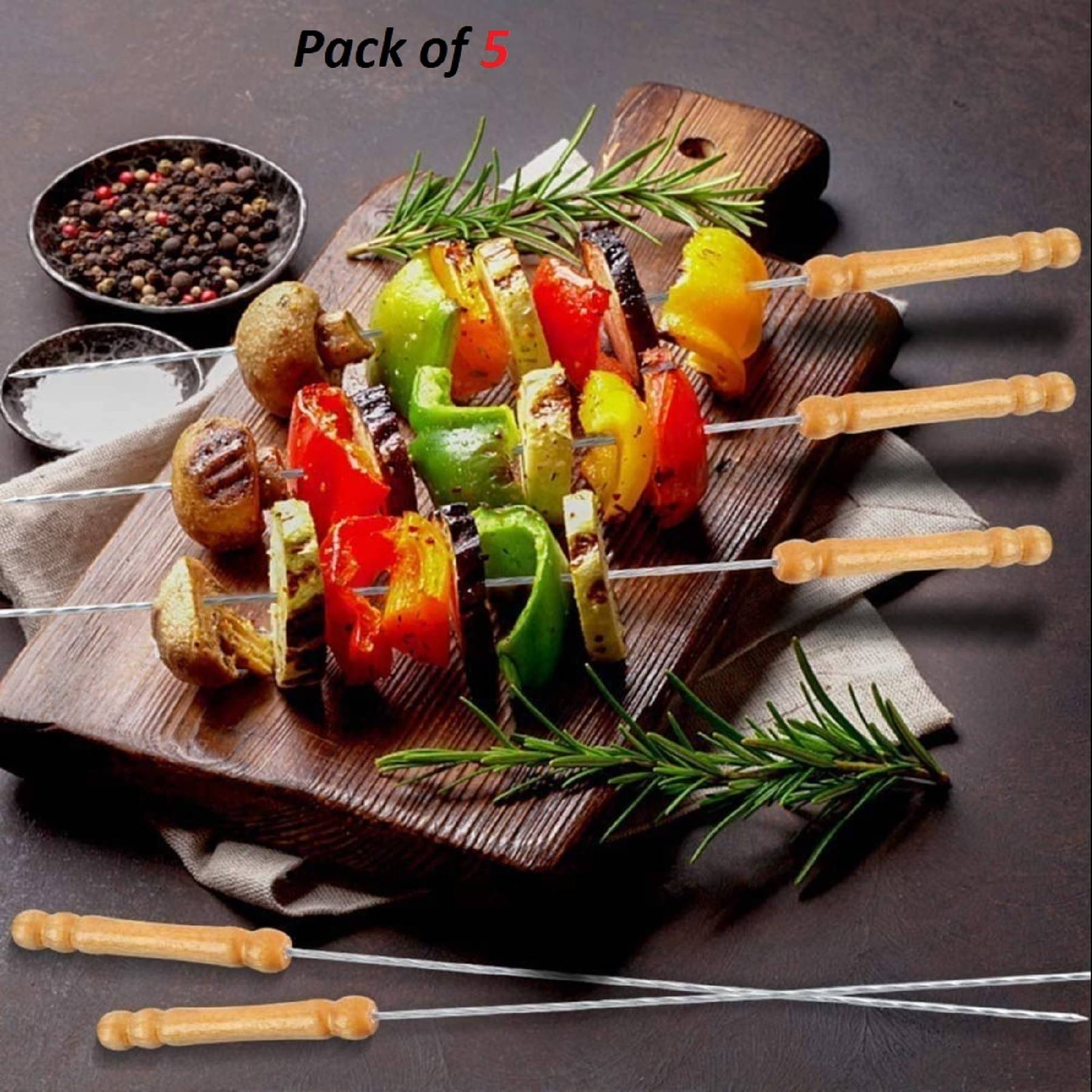 Barbecue Sticks Skewers with Wooden Handle Very Thick and Strong Rods Stainless Steelfor BBQ Tandoor/Tikka/Kabab, Stainless Steel Stick with Wooden Handle - Pack of 5 Barbecue Sticks Skewers with Wooden Handle Very Thick and Strong Rods Stainless Steelfor BBQ Tandoor/Tikka/Kabab, Stainless Steel Stick with Wooden Handle - Pack of 5