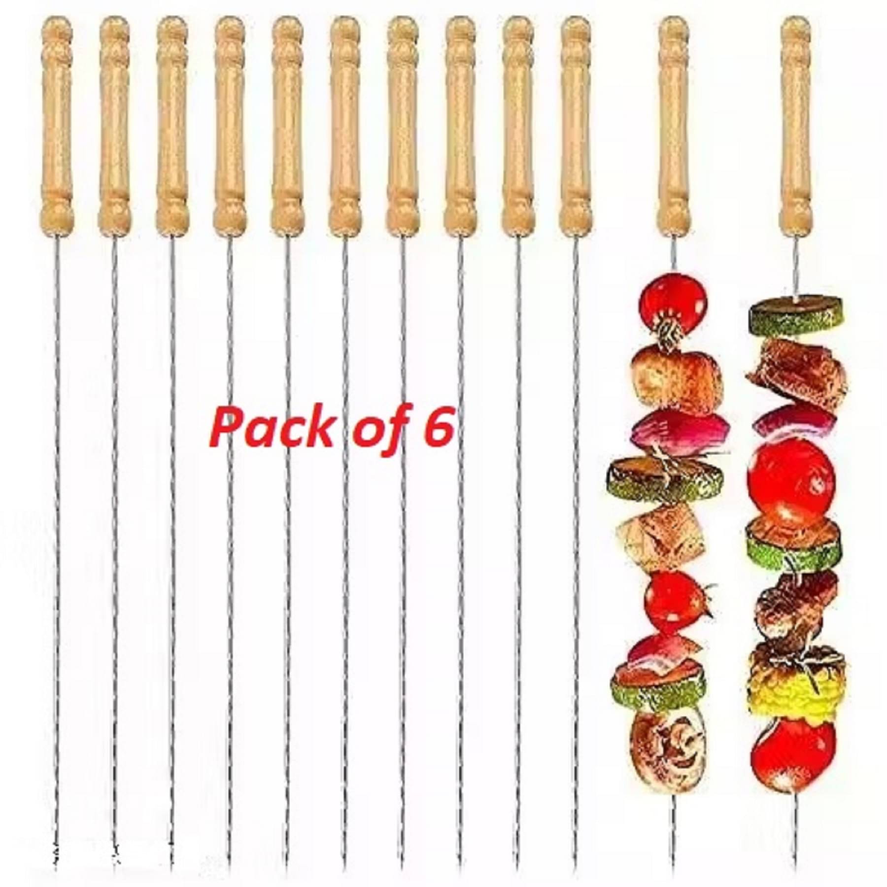 Barbecue Sticks Skewers with Wooden Handle Very Thick and Strong Rods Stainless Steelfor BBQ Tandoor/Tikka/Kabab, Stainless Steel Stick with Wooden Handle - Pack of 5 Barbecue Sticks Skewers with Wooden Handle Very Thick and Strong Rods Stainless Steelfor BBQ Tandoor/Tikka/Kabab, Stainless Steel Stick with Wooden Handle - Pack of 5
