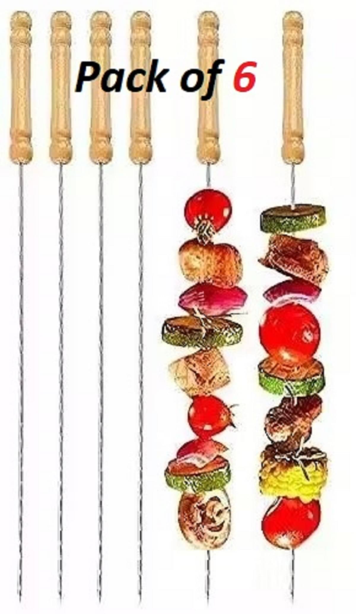     			Barbecue Sticks Skewers with Wooden Handle Very Thick and Strong Rods Stainless Steelfor BBQ Tandoor/Tikka/Kabab, Stainless Steel Stick with Wooden Handle - Pack of 5