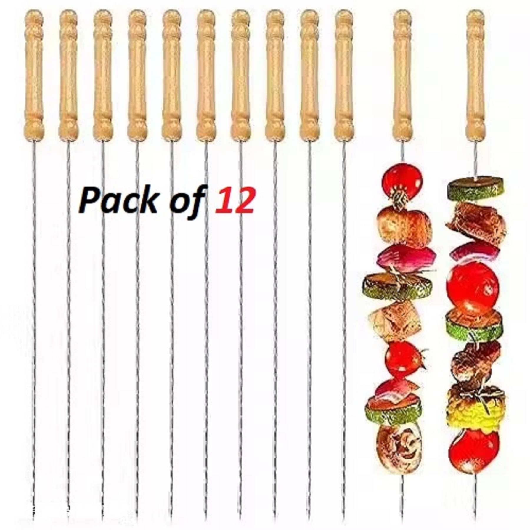     			Barbecue Sticks Skewers with Wooden Handle Very Thick and Strong Rods Stainless Steelfor BBQ Tandoor/Tikka/Kabab, Stainless Steel Stick with Wooden Handle - Pack of 5