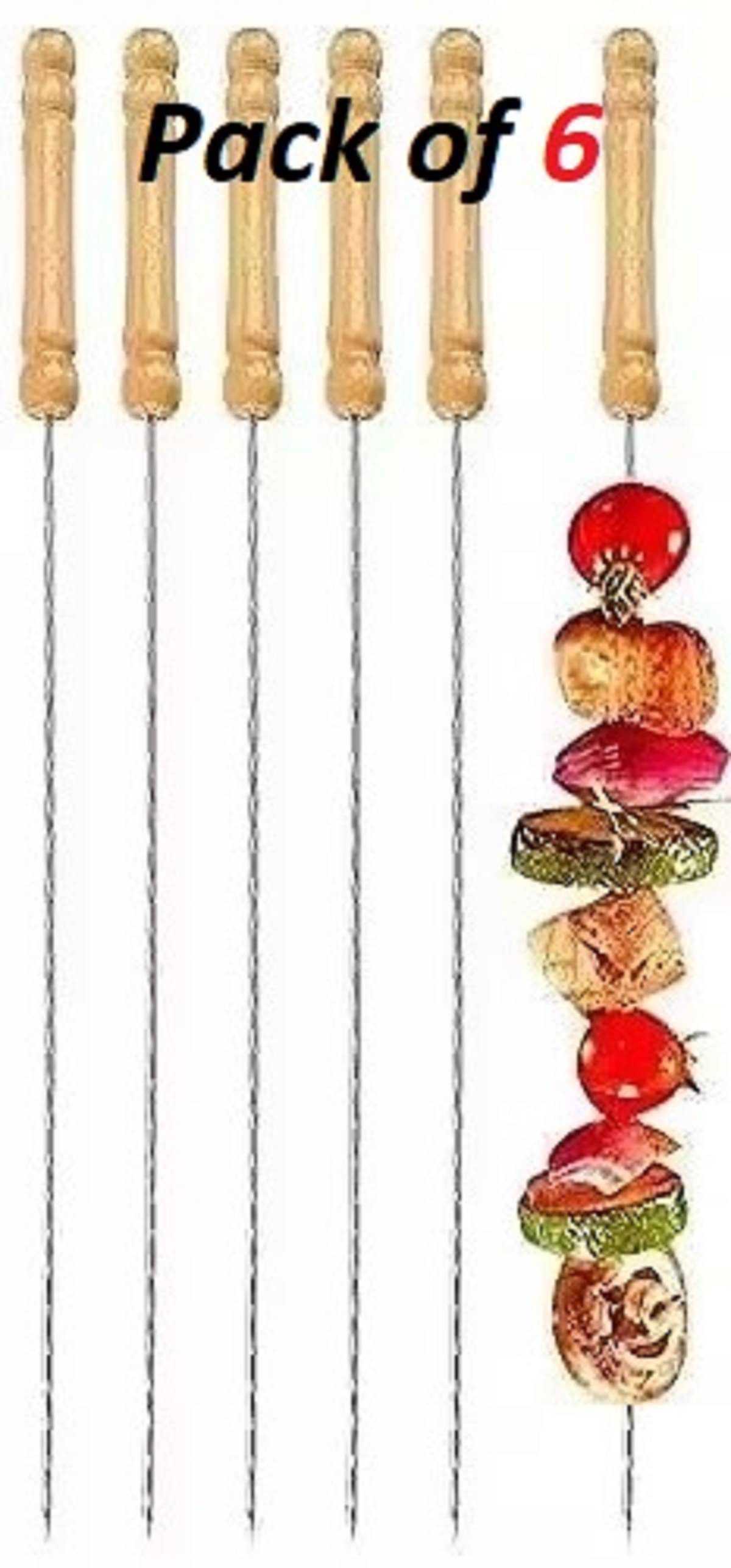 Barbecue Sticks Skewers with Wooden Handle Very Thick and Strong Rods Stainless Steelfor BBQ Tandoor/Tikka/Kabab, Stainless Steel Stick with Wooden Handle - Pack of 5 Barbecue Sticks Skewers with Wooden Handle Very Thick and Strong Rods Stainless Steelfor BBQ Tandoor/Tikka/Kabab, Stainless Steel Stick with Wooden Handle - Pack of 5