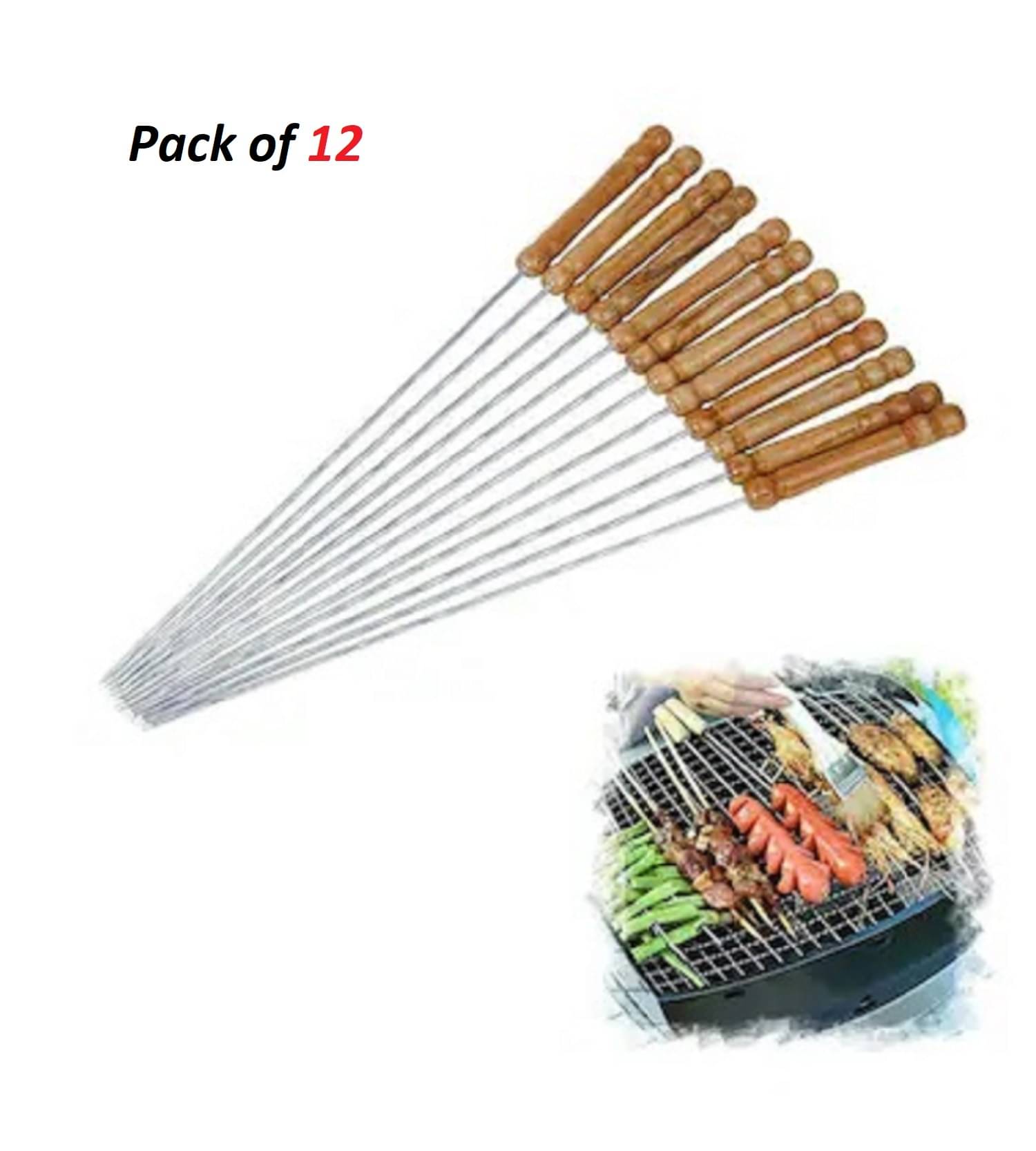Barbecue Sticks Skewers with Wooden Handle Very Thick and Strong Rods Stainless Steelfor BBQ Tandoor/Tikka/Kabab, Stainless Steel Stick with Wooden Handle - Pack of 5 Barbecue Sticks Skewers with Wooden Handle Very Thick and Strong Rods Stainless Steelfor BBQ Tandoor/Tikka/Kabab, Stainless Steel Stick with Wooden Handle - Pack of 5