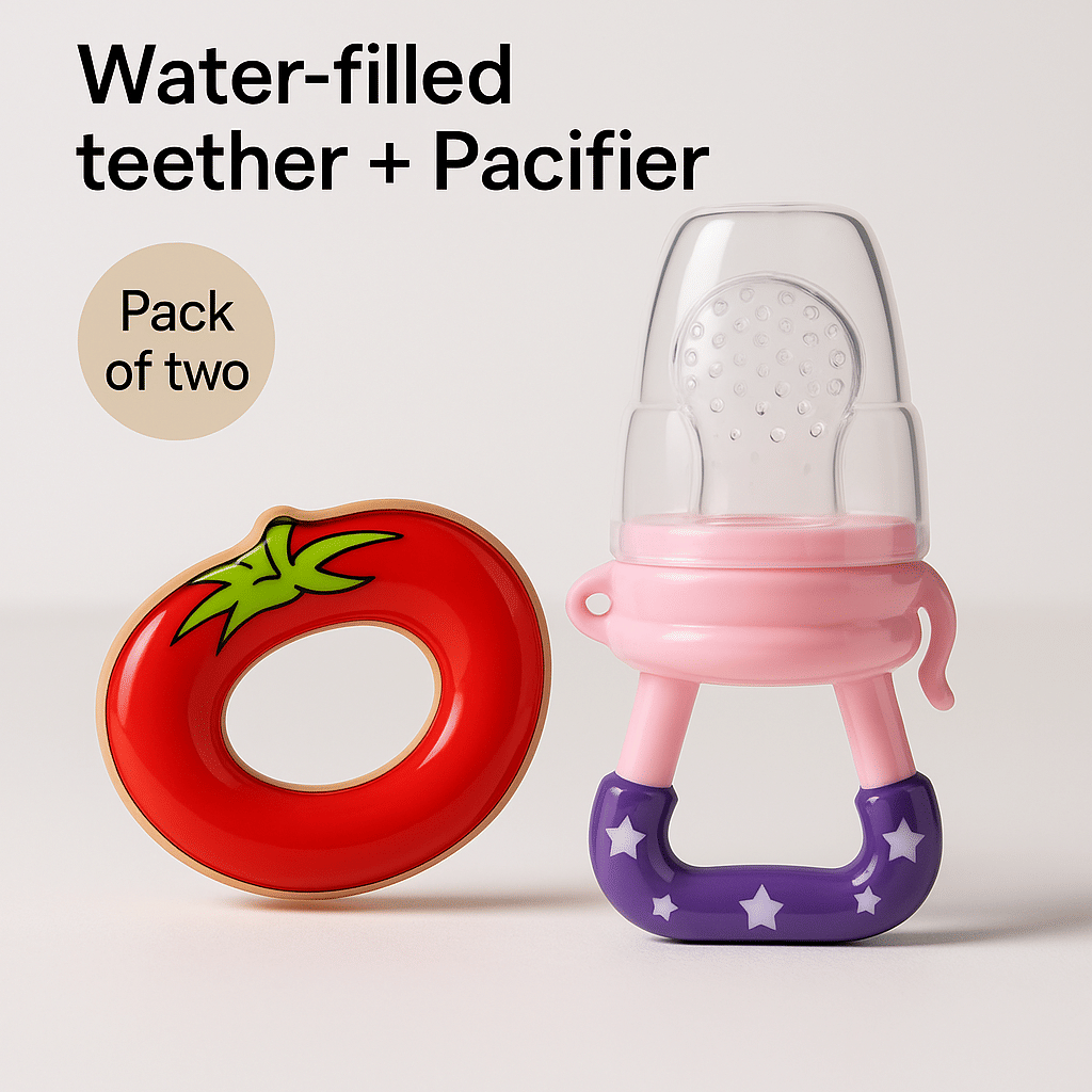     			Bestselling  (Combo of 2) Pacifier and Teether for Infant Baby Girls and Boys Food and Fruit Pacifier perfect for feeding Kids with Grip Handle and teether Soothes Sore Gum Multicolor (Color as per stock)