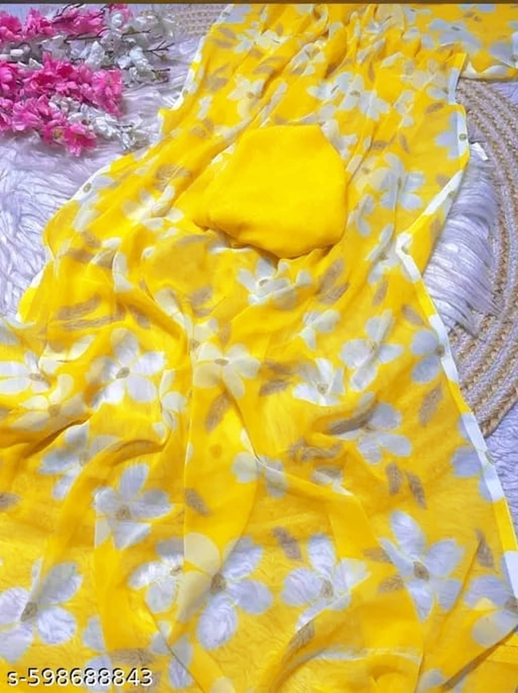     			Bhuwal Fashion Georgette Printed Regular Saree With Unstitched Blouse Piece ( Yellow )