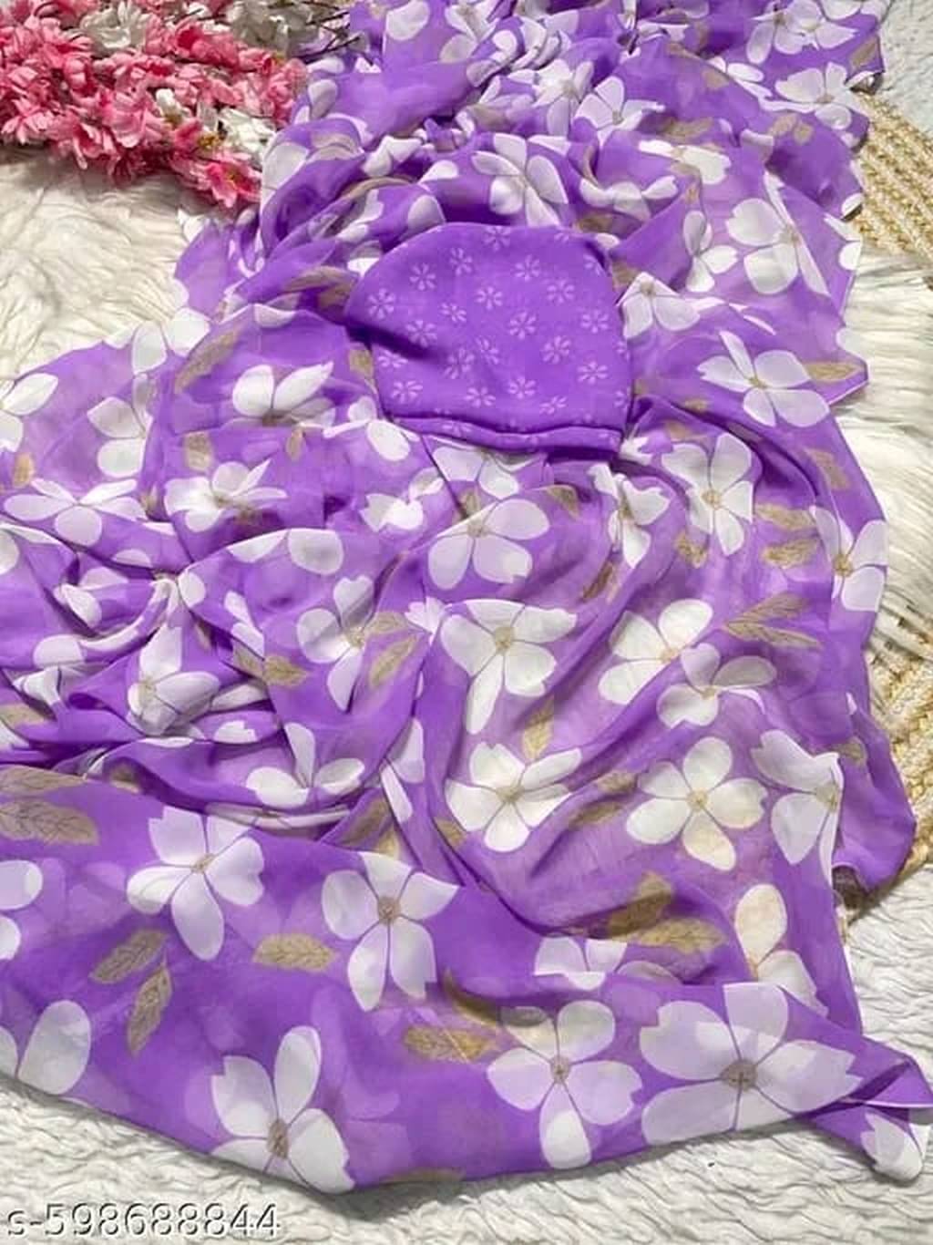     			Bhuwal Fashion Georgette Printed Regular Saree With Unstitched Blouse Piece ( Purple )