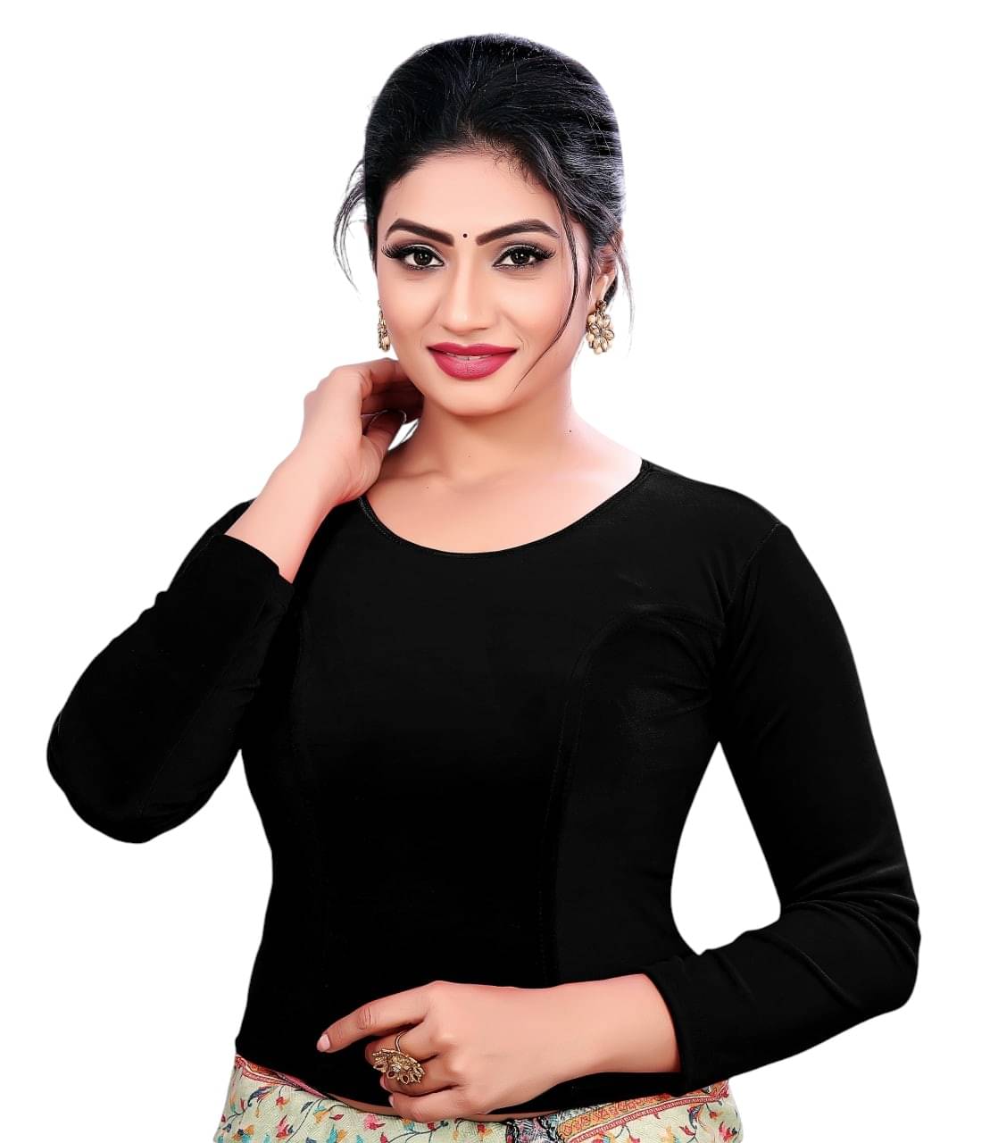     			Bigbest Feb Art Silk Readymade without Pad Round Neck Women's Blouse ( Black )