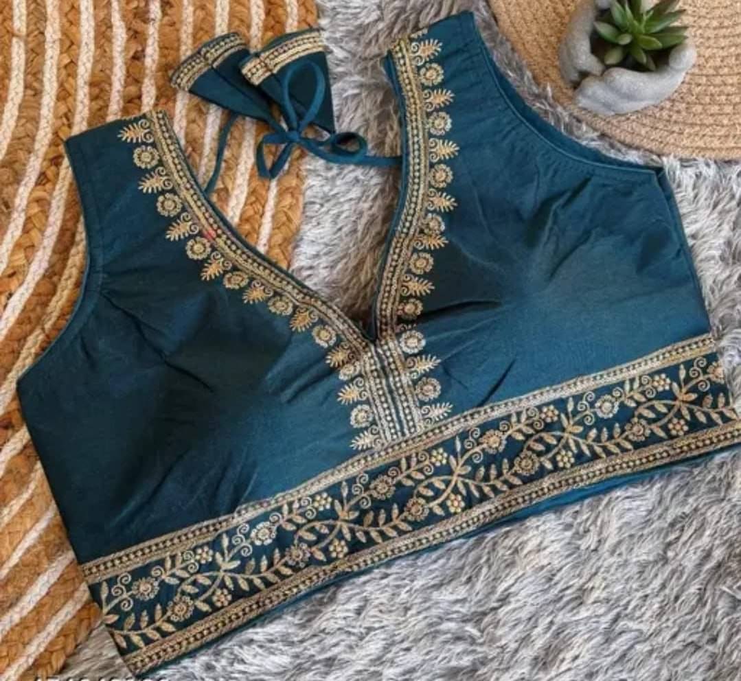     			Bigbest Feb Art Silk Readymade with Pad V-Neck Women's Blouse ( Teal )
