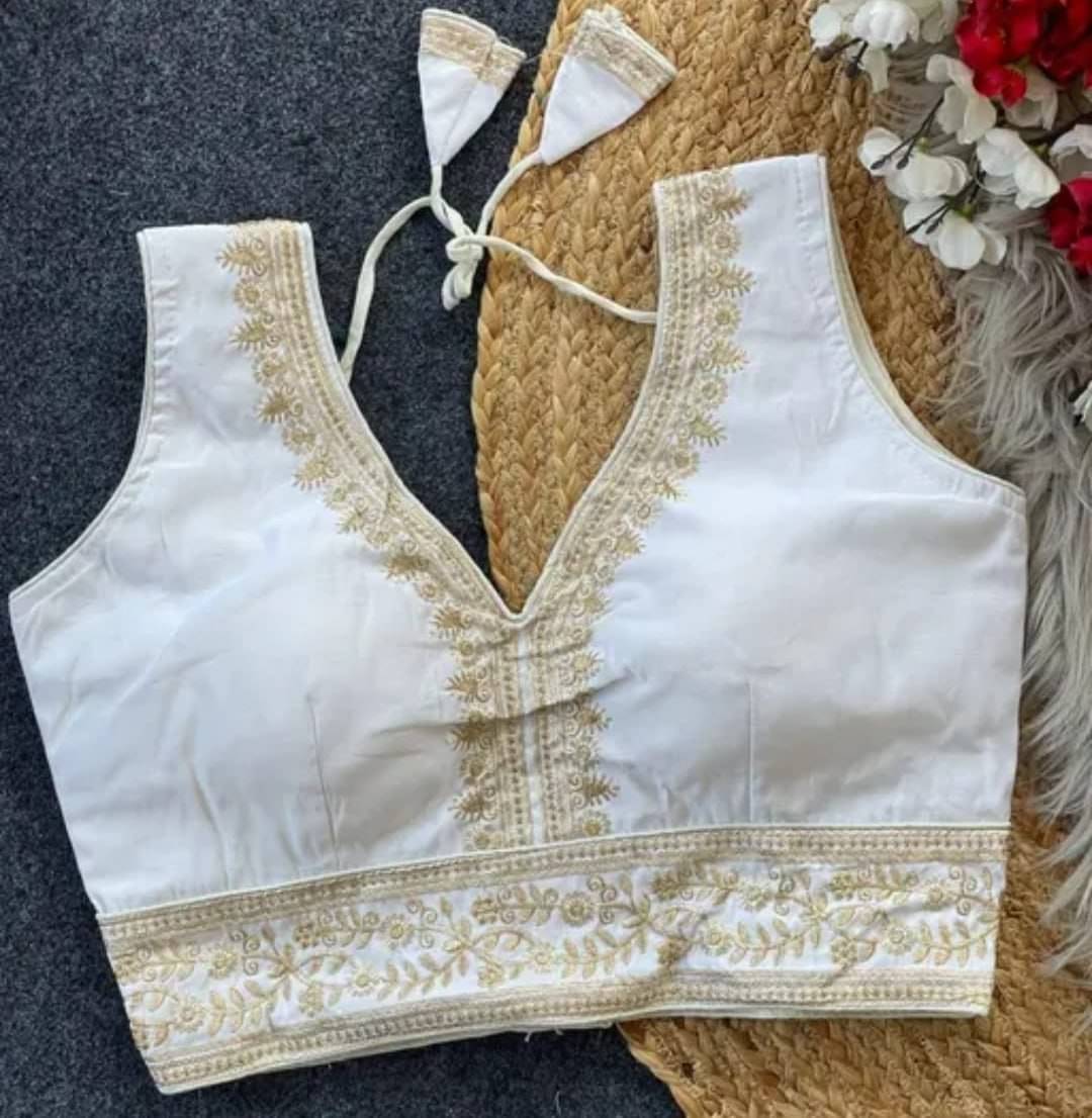     			Bigbest Feb Art Silk Readymade with Pad V-Neck Women's Blouse ( White )